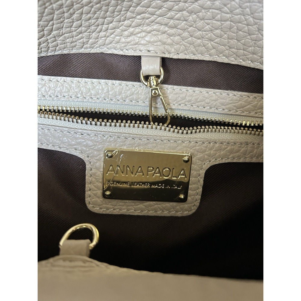 NEW Anna Paola Italian Leather‎ Handbag Ivory/latte Shoulder Bag Removable Strap - Picture 7 of 7